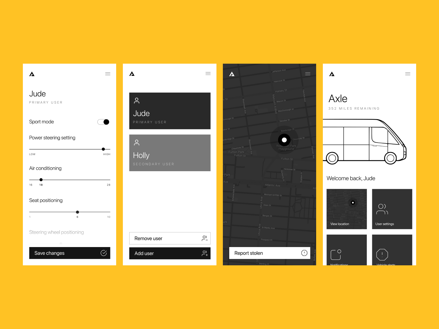 Screenshots of an app design mockup.